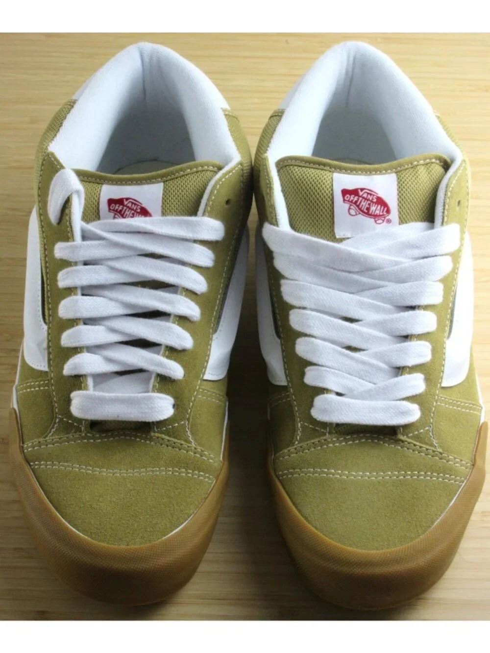 Vans Men's Knu Skool Mid Khaki Gum Bottom White Striped Skate Shoes size 11.5